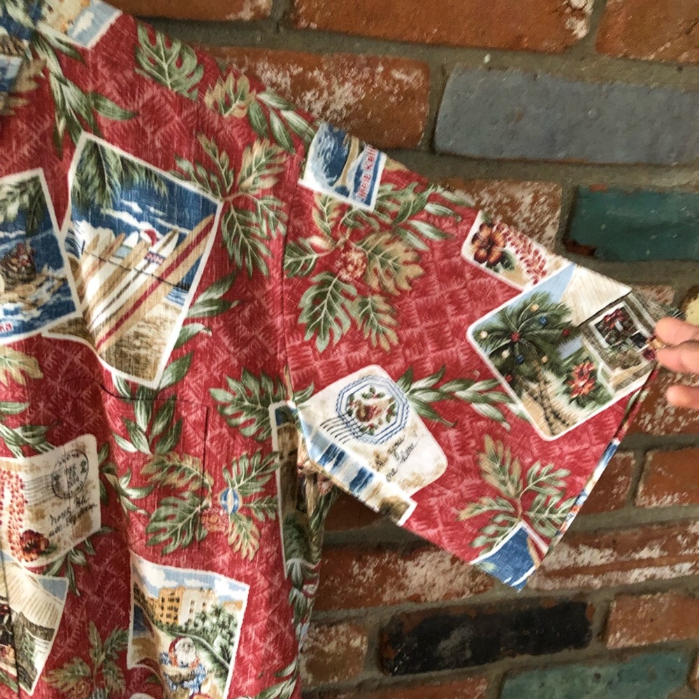 Reyn Spooner Mele Kalimaka Aloha Christmas Holiday Santa Postcard Hawaiian Shirt - Picture 6 of 11